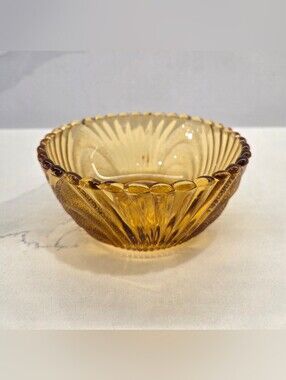 Vintage Art Deco Scalloped Amber Glass Bowl